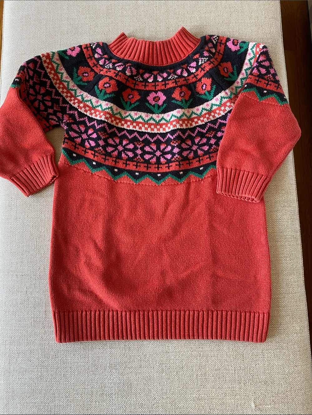 Hanna Andersson Red Floral Mock Neck Sweater-Dress Size 4T